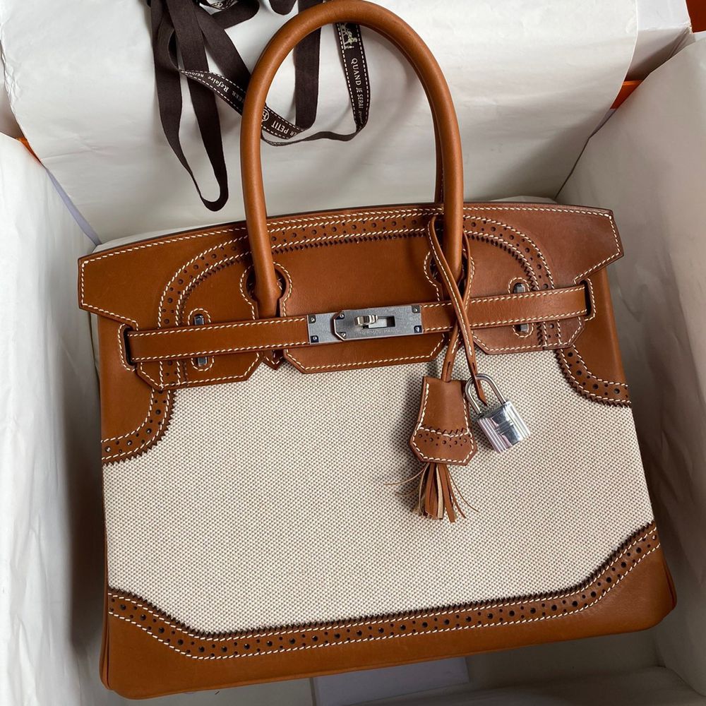 Hermes Ghillies Birkin 30cm Limited-edition Bag In Toile & Gold Swift Leather TDBS26231